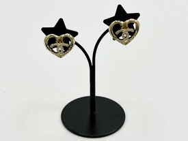 CHANEL シャネル ココマーク ハート ピアス ラインストーン ゴールド金具 P23C 美品 【中古】
