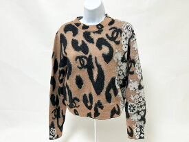 CHANEL シャネル レディース ニット セーター 長袖 レオパード ベージュ ブラック カシミア モヘヤ サイズ：40 P75361 K10782 NO703 美品 【中古】