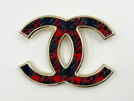 CHANEL シャネル ブローチ ツイード CCマーク レッド ブルー シャンパンゴールド金具 B22K【中古】