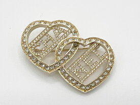 CHANEL シャネル ブローチ ダブル ハート モチーフ クリスタル ロゴ シャンパンゴールド C23B ABB657 B14145 NR577 超美品【中古】