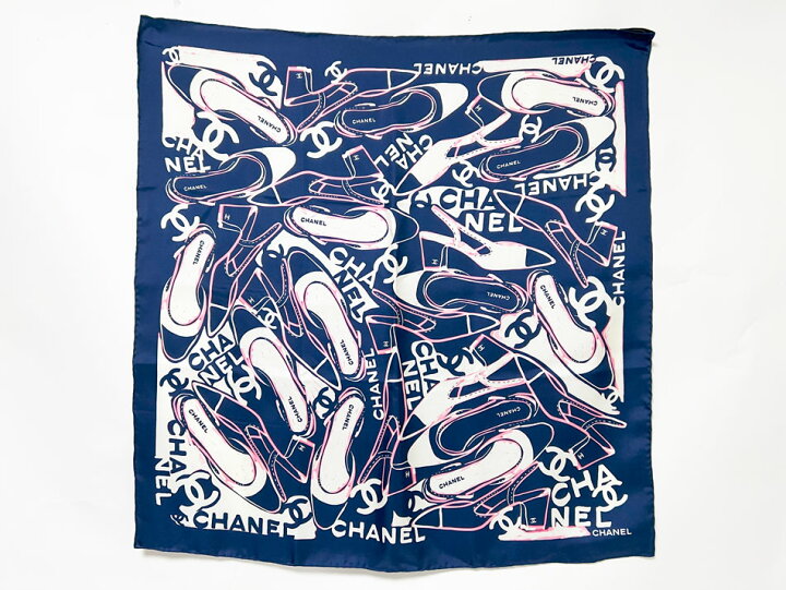 楽天市場】CHANEL シャネル ショール スカーフ シルク 100% ネイビー 