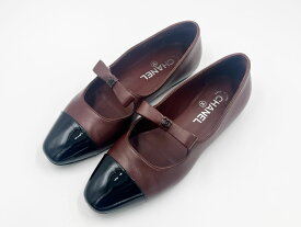 CHANEL シャネル レディース フラット シューズ 靴 Mary Janes メリージェーン リボン 2025/26AW ラムスキン ボルドー ブラック サイズ:38C G46726 B21578 【中古】