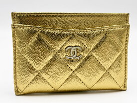 CHANEL シャネル マトラッセ グレインドカーフスキン キャビアスキン カードケース カードホルダー ゴールド AP0213 美品【中古】