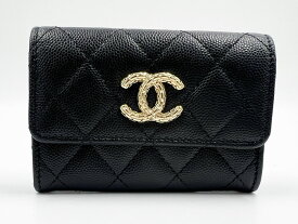 CHANEL シャネル キャビアスキン マトラッセ ジップ付き カードケース コインケース グレインドカーフスキン CCマーク ブラック ランダム 超美品【中古】