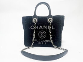 CHANEL シャネル ドーヴィル ミニ ショッピング トートバッグ ショルダーバッグ ブラック ラメ レア 超美品【中古】