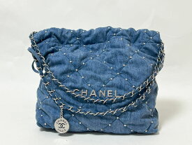 CHANEL シャネル シャネル22 スモール チェーンショルダーバッグ デニム ブルー スタッズ ポーチ AS3260 美品【中古】