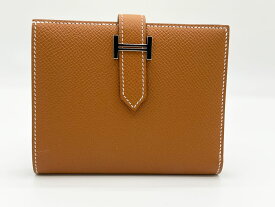 HERMES エルメス ベアン コンパクト ヴェルソ 2つ折り 財布 ヴォーエプソン ゴールド ブラウン シルバー金具 B刻印 超美品【中古】