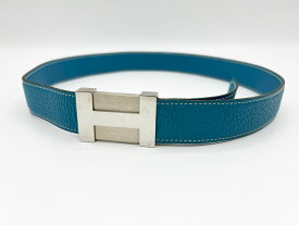 HERMES エルメス Hベルト レディース レザー ブルージーン プッシュロック式 シルバー金具 85 □I刻印 【中古】