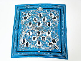 HERMES エルメス スカーフ カレ 55 バンダナ 新パリの恋人 LES NOVEAUX AMOUREUX シルク ブルー 美品 【中古】