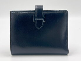 HERMES エルメス ベアン コンパクト 2つ折り 財布 モノクローム ボックスカーフ ブラック金具 W刻印 2015年4月購入品 未使用品 【中古】