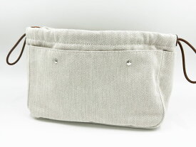 HERMES エルメス フールビ25 バッグインバッグ トワルシェブロン キャンバス レザー ブラウン Y刻印 超美品【中古】