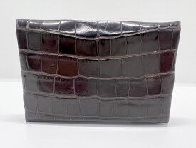HERMES エルメス カルヴィ カードケース クロコダイル アリゲーターマット ダークブラウン こげ茶 D刻印 【中古】