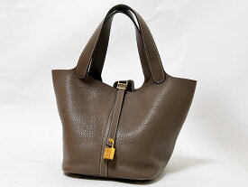 HERMES エルメス ピコタンロック MM ハンドバッグ トートバッグトリヨンクレマンス エトープ グレー ゴールド金具 C刻印 H060991CC18【中古】