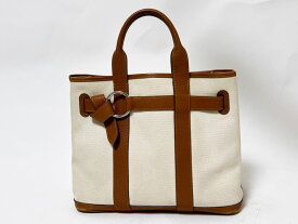 HERMES エルメス プティット・サンチュールPM トートバッグ キャンバス レザー ブラウン □K刻印【中古】