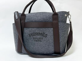 HERMES エルメス GROOMING BAG サック ド パンサージュ グルーム トートバッグ ショルダーバッグ フェルト キャンバス ヴォーバレニア グリモワイヤン エベンヌ グレー ダークブラウン Y刻印 美品【中古】