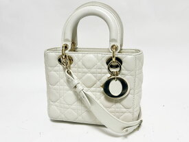 Christian Dior クリスチャン ディオール MY ABCDIOR レディディオール スモール ハンドバッグ ショルダーバッグ ラムスキン ホワイト ゴールド金具 M0538OCAL 超美品 【中古】