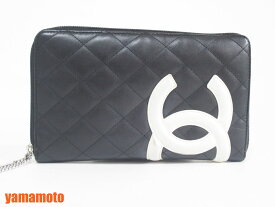 CHANEL シャネル カンボンライン ラウンドファスナー 財布 ブラック ホワイト 【中古】