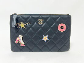 CHANEL シャネル マトラッセ クラッチバッグ ポーチ ラムスキン ブラック チャーム AP1071 美品【中古】