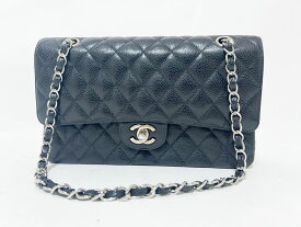 CHANEL シャネル マトラッセ 25 チェーンショルダーバッグ Wフラップ キャビアスキン ブラック シルバー金具 12番代 美品 【中古】