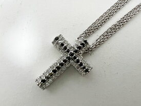 Ponte Vecchio ポンテヴェキオ PV ネックレス ダイヤ 0.38ct ブラック 0.23ct ダイヤ クロス ペンダント トリプルチェーン 3連 K18 WG 新品仕上げ【中古】