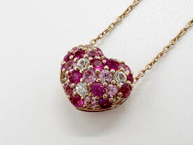 Ponte Vecchio ポンテヴェキオ PV ネックレス ハート ダイヤ 0.12ct ピンクサファイヤ 0.90ct K18 ピンクゴールド 新品仕上げ【中古】