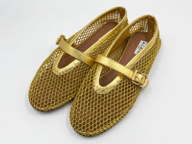 ALAIA アライア レディース フィッシュネット製バレリーナ バレエシューズ フラットシューズ ゴールド サイズ：38 AA3A029TK028 - 220 美品【中古】