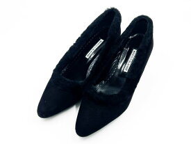 MANOLO BLAHNIK マノロブラニク レディース パンプス ハイヒール 靴 スエード ファー ブラック サイズ：38 【中古】