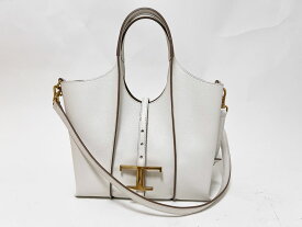 TOD'S トッズ Tタイムレス ミニ トートバッグ ショルダーバッグ ポーチ ホワイト レザー XBWTSBA9100Q8E B015 超美品【中古】