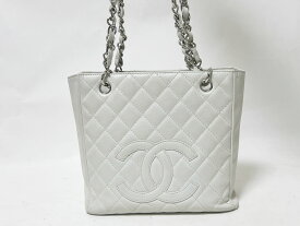 CHANEL シャネル キャビアスキン チェーンショルダーバッグ マトラッセ ホワイト シルバー金具 12番 【中古】