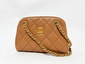 CHANEL シャネル マトラッセ スモール ボーリングバッグ ショルダーバッグ グレインドカーフスキン ライトブラウン ゴールド金具 超美品【中古】