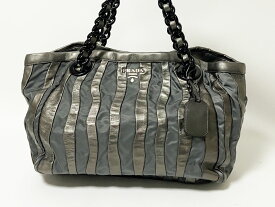 PRADA プラダ チェーンショルダーバッグ レザー ナイロン グレー TESSUTO NAPPA ARDESIA MORD BR3997 美品 【中古】