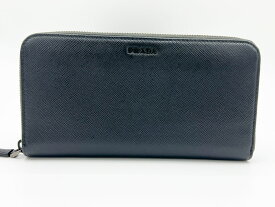 PRADA プラダ ラウンドファスナー財布 長財布 SAFFIANO MULTIC サフィアーノ マルティック ブラック グレー 2ML317 美品【中古】