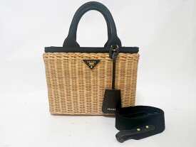PRADA プラダ かごバッグ トートバッグ ショルダーバッグ MIDOLLINO CANAP NATURALE NER ブラック 1BG835【中古】