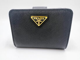 PRADA プラダ 2つ折り財布 L字ファスナー小銭入れ サフィアーノレザー NERO ブラック 1ML018 未使用品【中古】
