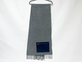 HERMES エルメス エシャルプ ポケット シルクイン マフラー カシミア ラムスキン グレー ネイビー 美品【中古】