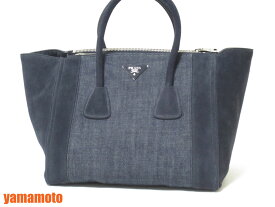 PRADA プラダ 2WAYバッグ ハンドバッグ ショルダーバッグ ショッピングバッグ デニム スエード DENIM SCAMOSCIA ブルー BN2644 新品同様 【中古】