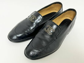 CHANEL シャネル レディース ローファー シャイニー カーフスキン ブラック サイズ：38 23A G45008 B13062 94305 美品 【中古】