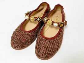 CHANEL シャネル レディース フラット シューズ 靴 Mary Janes メリージェーン ツイード ブラウン サイズ:38.5 24A G45778 B17248 NZ770 超美品【中古】