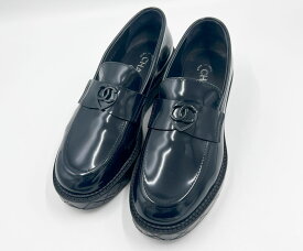CHANEL シャネル レディース Moccasins モカシン シューズ 靴 Navy Blue ネイビー ブルー シャイニーカーフスキン サイズ：38 24K G46072 B18479 NAADI 【中古】