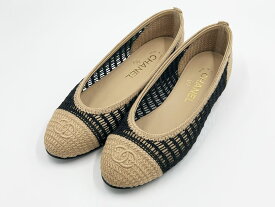 CHANEL シャネル レディース バレリーナ フラット シューズ 靴 ラフィア ベージュ ブラック 2025年春夏 サイズ：38C G46352 B19806 【中古】