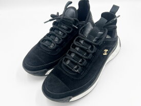 CHANEL シャネル レディース スニーカー 靴 シューズ ツイード カーフスキン スエード ブラック サイズ：371/2 G045331【中古】