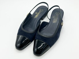 CHANEL シャネル レディース パンプス 靴 slingbacks スリングバックスシューズ パンプス ネイビー ブラック サイズ：381/2 25C G46000 B18056 NZS75 【中古】