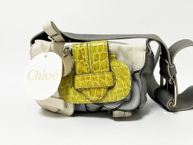 Chloe クロエ ショルダーバッグ レザー グレー イエロー ホワイト 8ES414-8E822 美品【中古】