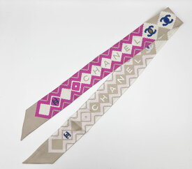 CHANEL シャネル ヘアバンド ツイリー スカーフ リボン バンドー パープル グレー 美品【中古】