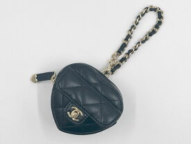 CHANEL シャネル ミニ ハート バッグ チャーム ケース ラムスキン マトラッセ ブラック シャンパンゴールド AP4838 超美品【中古】