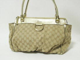 送料無料 GUCCI グッチ ショルダーバッグ キャンバス ベージュ ゴールド 189831 美品【中古】