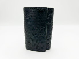 GUCCI グッチ GGエンボス レザー キーケース 6連 キーリング ブラック 625565 超美品【中古】