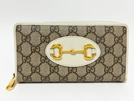 GUCCI グッチ ファスナー財布 ホースビット GGスプリーム PVC レザー 長財布 グレー オフホワイト 621889 美品【中古】