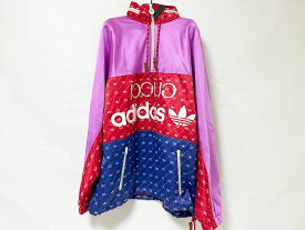 GUCCI adidas グッチ アディダス Nylon Acetate Jacket メンズ ナイロン アセテート ジャケット ブルゾン ハーフジップスウェット フード パープル レッド ブルー サイズ：48 691429 タグ付き 超美品 【中古】