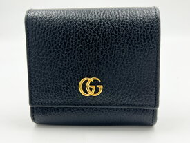 GUCCI グッチ GGマーモント ロゴプレート レザー コンパクトウォレット 二つ折り財布 ブラック 598587 美品【中古】